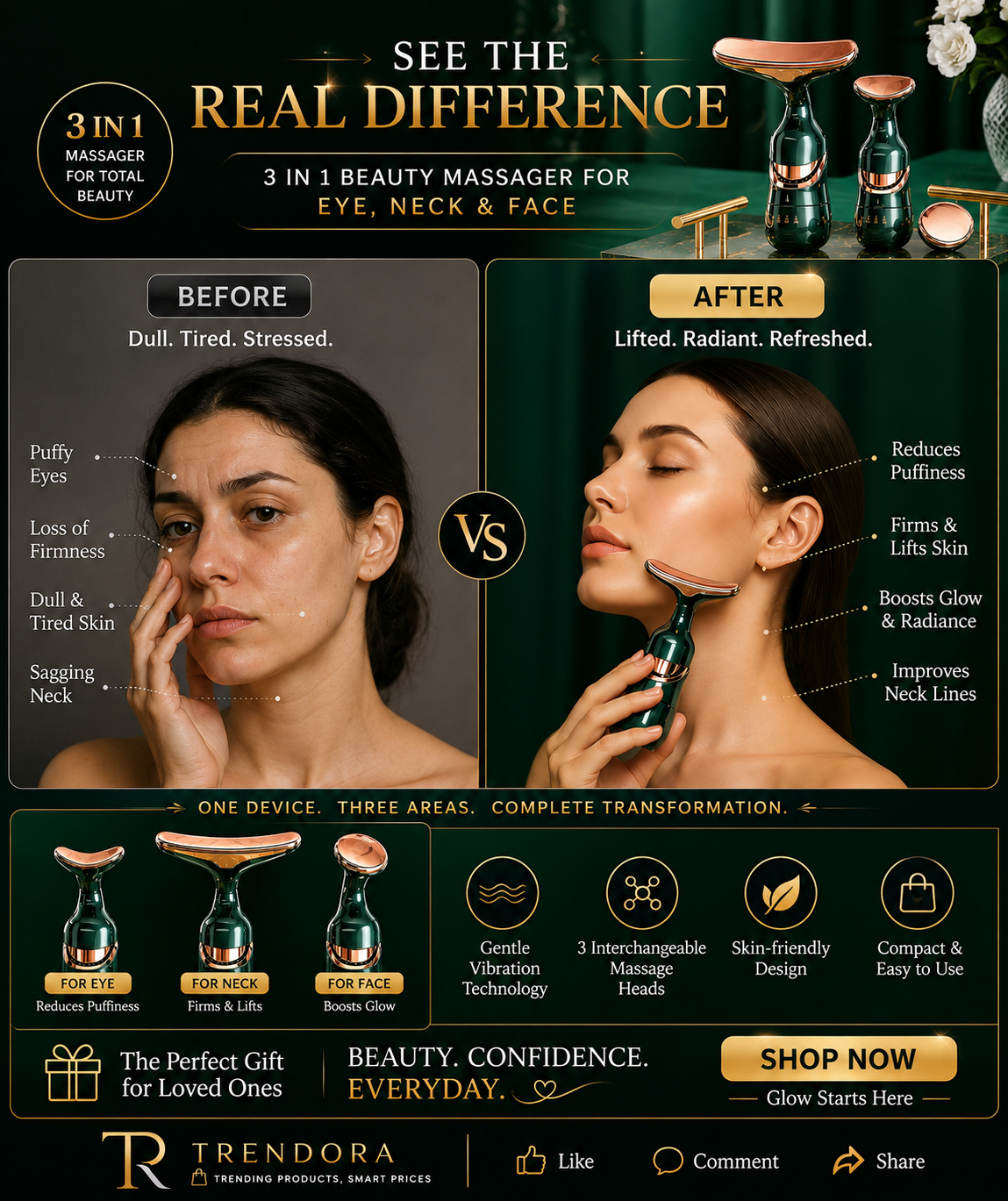 3 in 1 Anti Wrinkles Face Neck Eyes Massager
